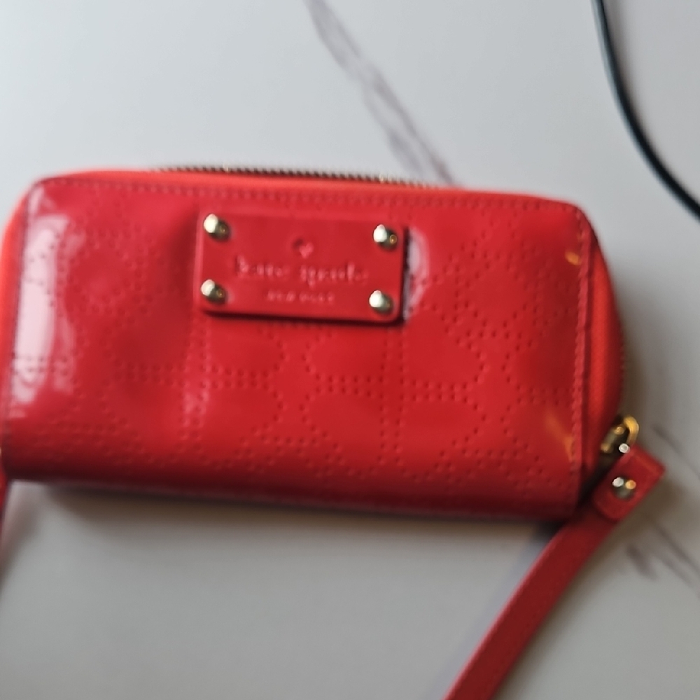 kate spade red patent wristlet clutch with gold hardware